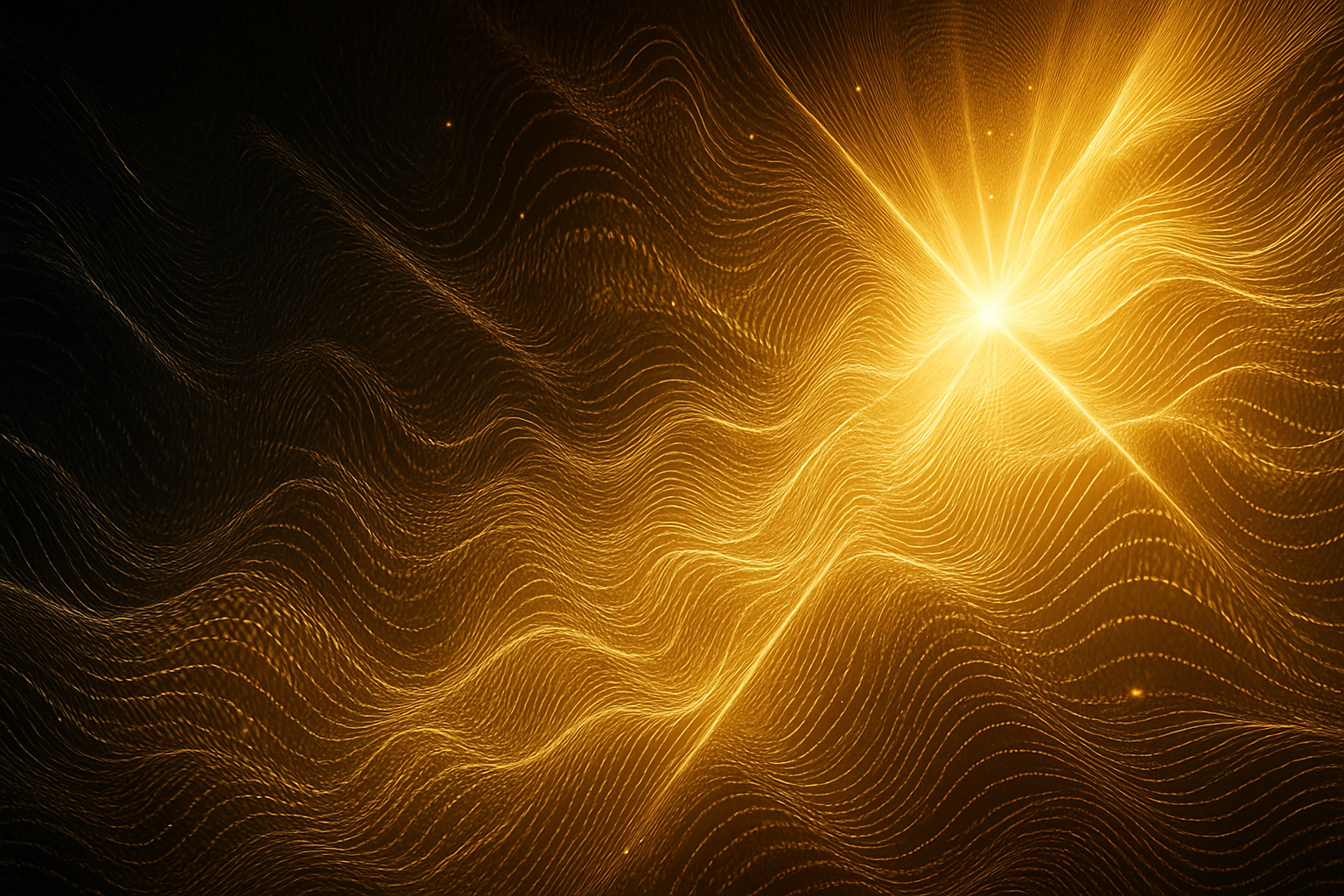generate me a gradient image using black and gold and incorporate high frquency wavelengths and shining light to the image